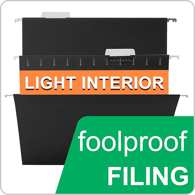Black Hanging File Folders,25 Packs Letter Size File Folder,Designed for Bulky Files,Filing Cabinet,1/5 Adjustable Tabs for Office,School,Home