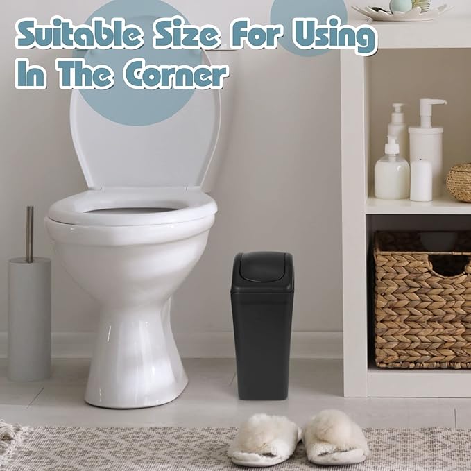 Hoolerry 4 Pcs 3 Gallon/12 Liter Small Trash Can Plastic Kitchen Garbage with Lid Small Trash Bin for Bathroom Office Bedroom Kitchen Waste Outdoor (Black)