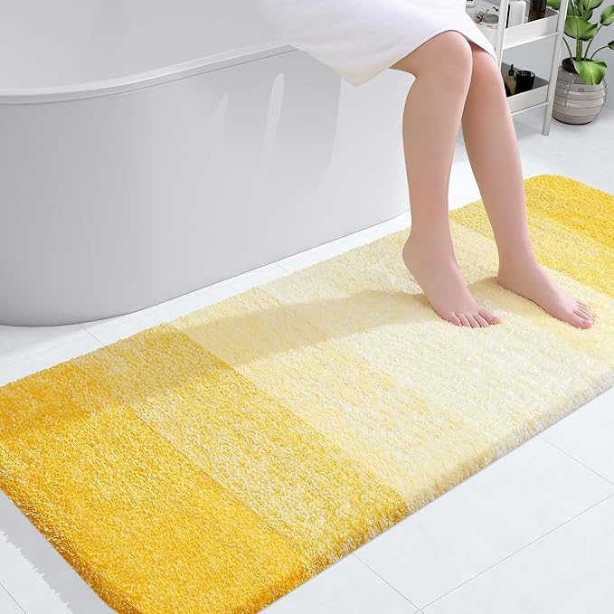 OLANLY Bathroom Runner Rugs 54x24, Extra Soft Absorbent Microfiber Bath Rugs, Rubber Backing, Quick Dry, Machine Washable Bath Mats for Bathroom Floor, Tub and Shower, Home Decor Accessories, Yellow