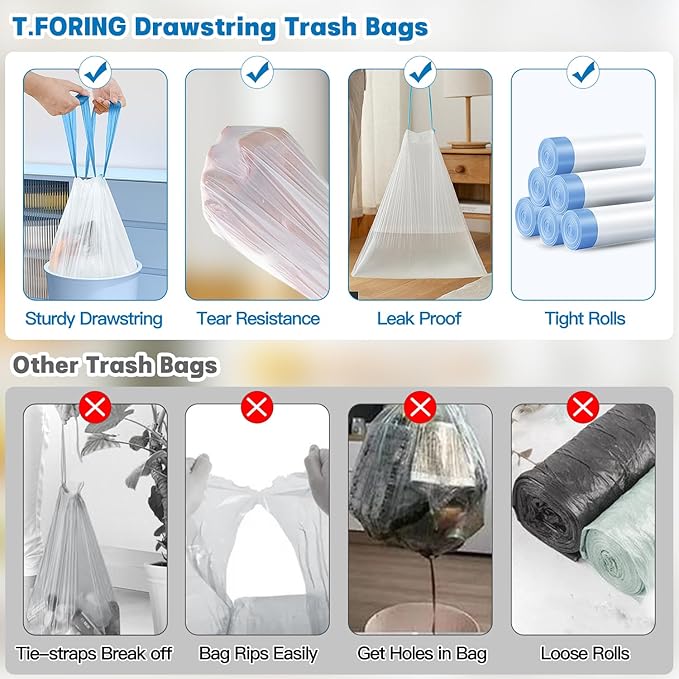 1.6 Gallon Mini Trash Bags Drawstring - 120 Count Strong Small Garbage Bags Unscented,White Trash Can Liners Strong Little Waste Basket Bags 6 Liter for Home Bathroom Office Car
