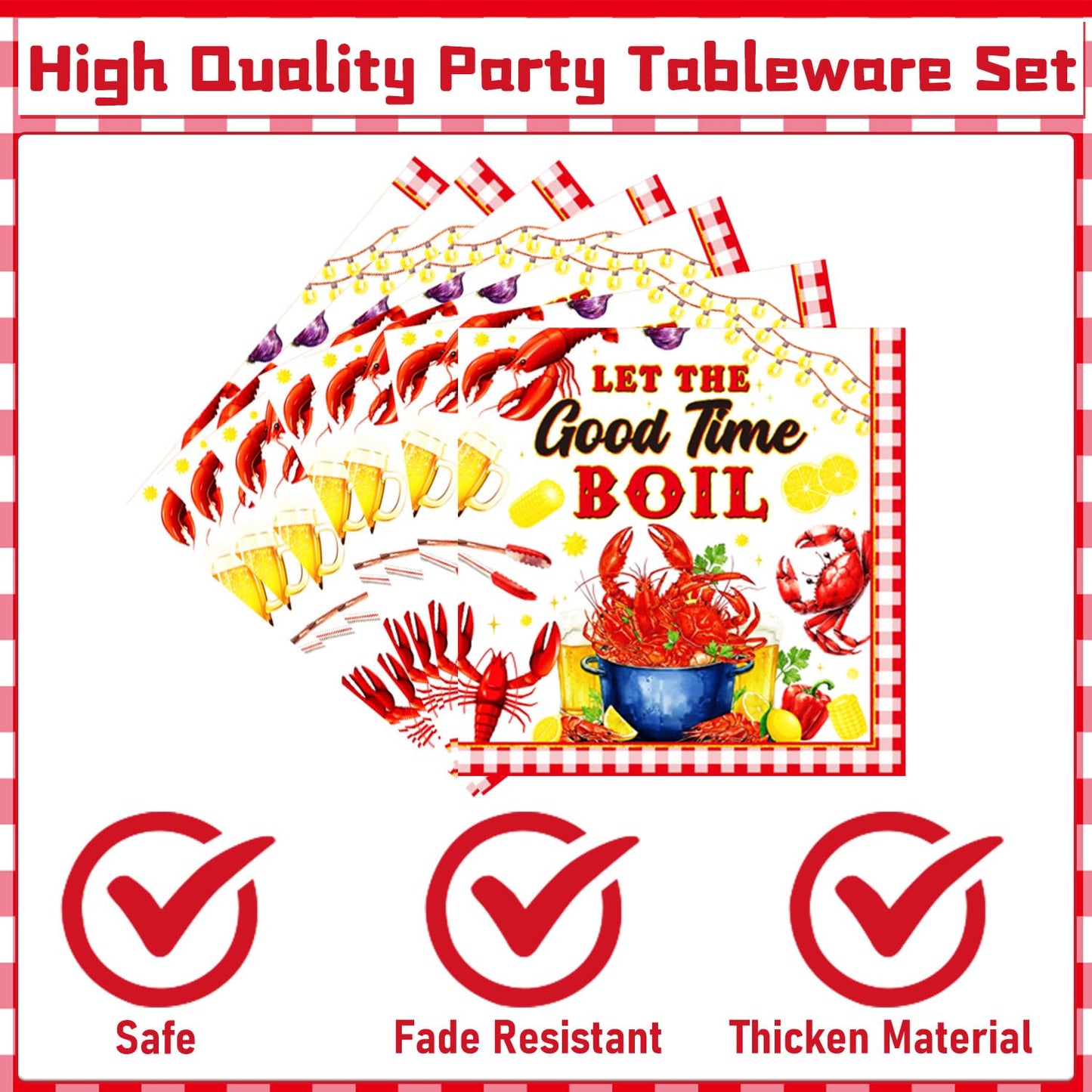 Gameza Seafood Boil Party Supplies - 96PCS Seafood Boil Party Plates and Napkins Forks Tableware Disposable Set, Crawfish Crab Shrimp Summer Birthday Decor Supplies, Serve 24