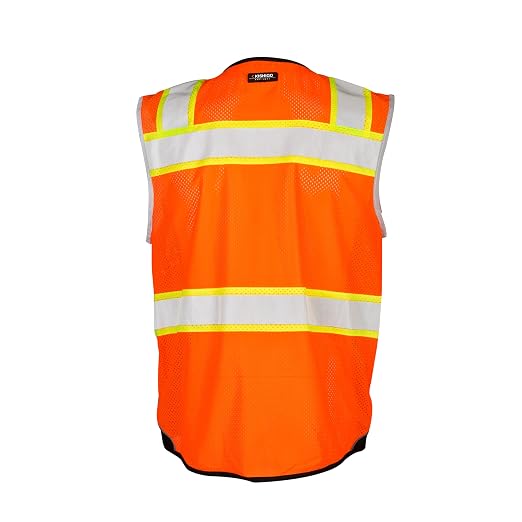 Kishigo Men's High Visibility Reflective Premium Black Series Black Bottom Vest 1516, Zipper Closure, Polyester, ANSI 107 Type R/Class 2, Construction, Utility, Waste Management (Orange, 4X)