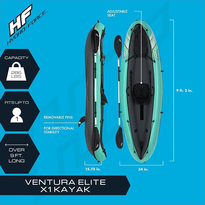 Bestway Hydro Force Inflatable Kayak Set | Includes Seat, Paddle, Hand Pump, Storage Carry Bag | Great for Adults, Kids and Families