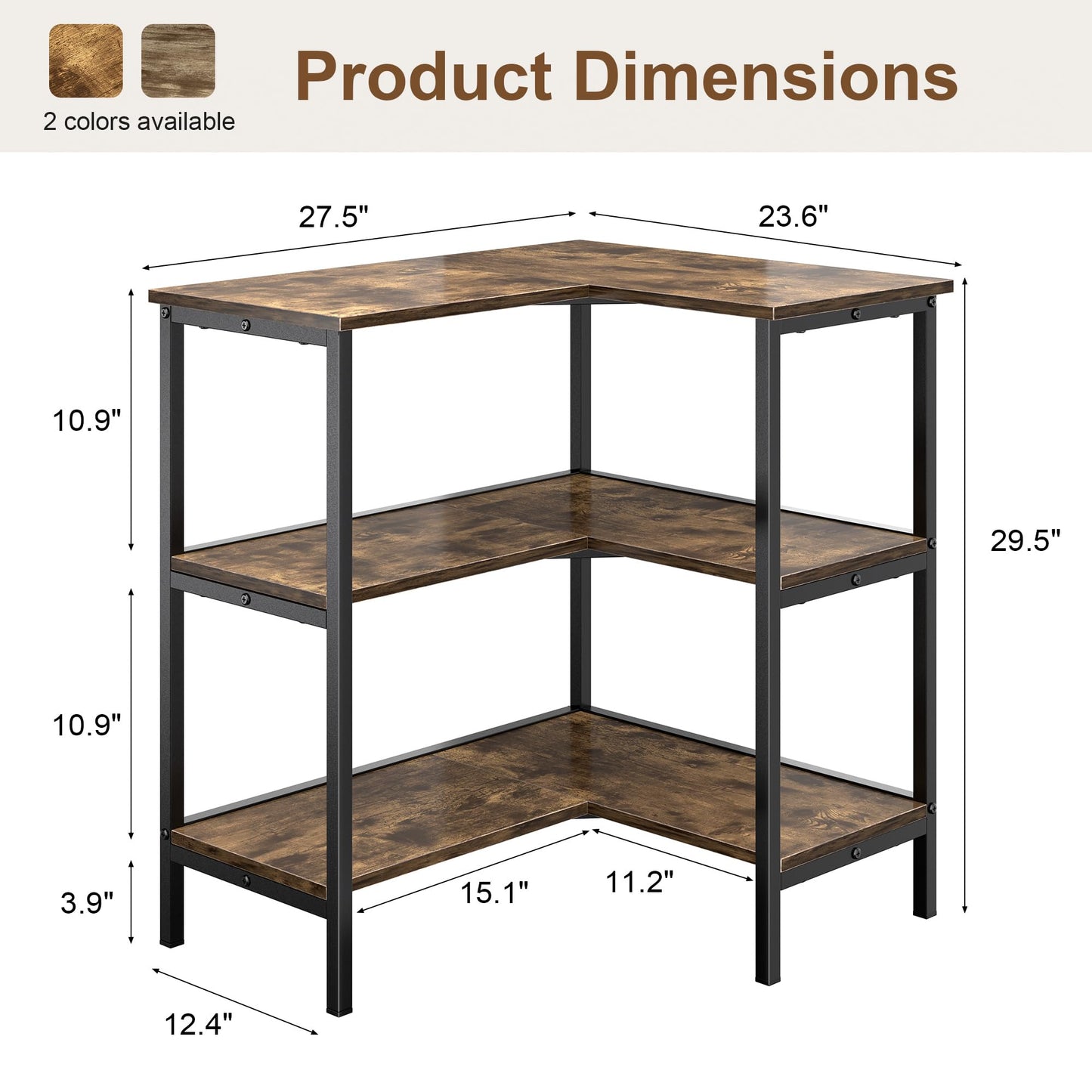 VECELO Corner Cabinet Table with 3 Tier Open Shelf, Multipurpose Display Organizer Storage Stand for Small Space Home Office Kitchen, Brown