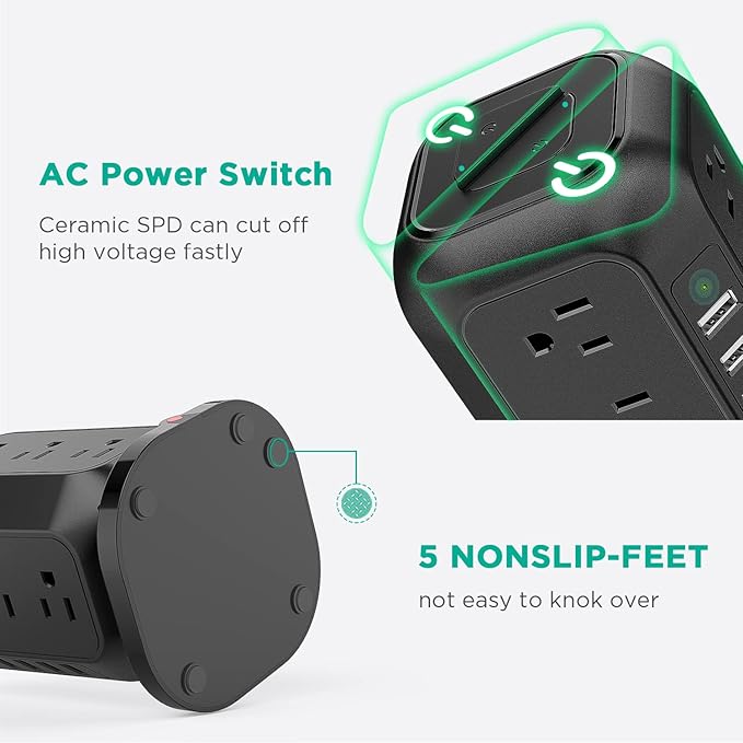 AiJoy Power Strip Tower 16.4 ft Cord, Surge Protector with 12 AC Outlet and 4 USB Ports, Charging Station Extension Cord with Multiple Outlets for Home, Office, Dorm Room Essentials