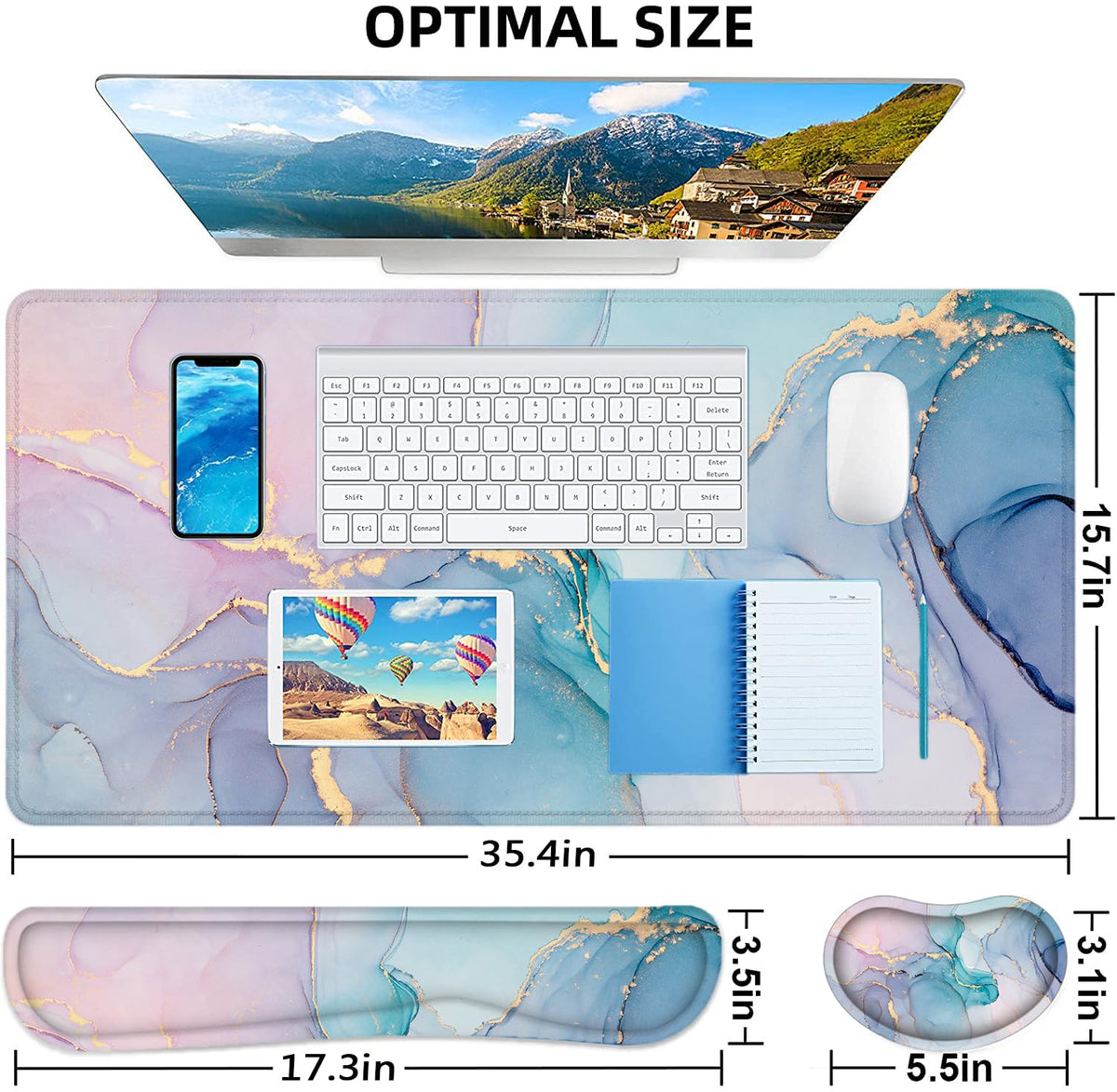 LATEEFAH Desk Mat, Mouse Pad with Wrist Rest, 4-in-1 Large Mouse Pads for Desk, Ergonomic Mouse Pad and Keyboard Wrist Rest Gaming Keyboard Mat for Office, Home