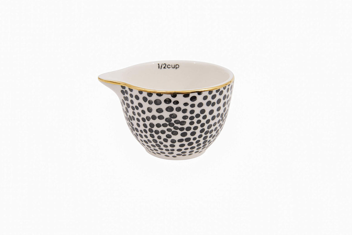 Creative Co-Op Black & White Stoneware Measuring Cups with Gold Electroplating (Set of 4 Sizes)