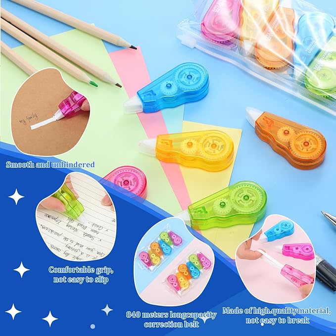 Chivao 60 Pack Mini Correction Tape Bulk Ink Corrector Eraser Tape Set 13.12 ft Cute Aesthetic Colorful Instant Correction Applicator for Office School Student Stationery Supplies, 0.2 x 158 Inch