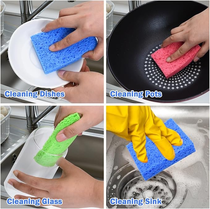 YoleShy 72 Pack Sponges Kitchen Natural Compressed Cellulose Sponges Bulk Non Scratch for Household Cookware Bathroom Cars Soft Super Absorbent Reusable
