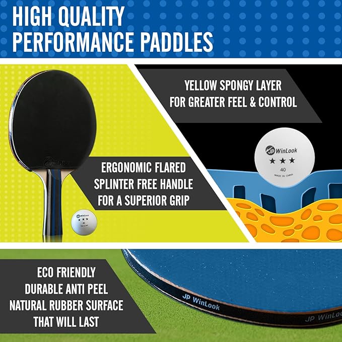 JP WinLook Ping Pong Paddles Sets - Portable Table Tennis Paddle Set with Ping Pong Paddles Professional Case & Ping Pong Balls - Premium Table Tennis Racket Player Set for Indoor & Outdoor Games