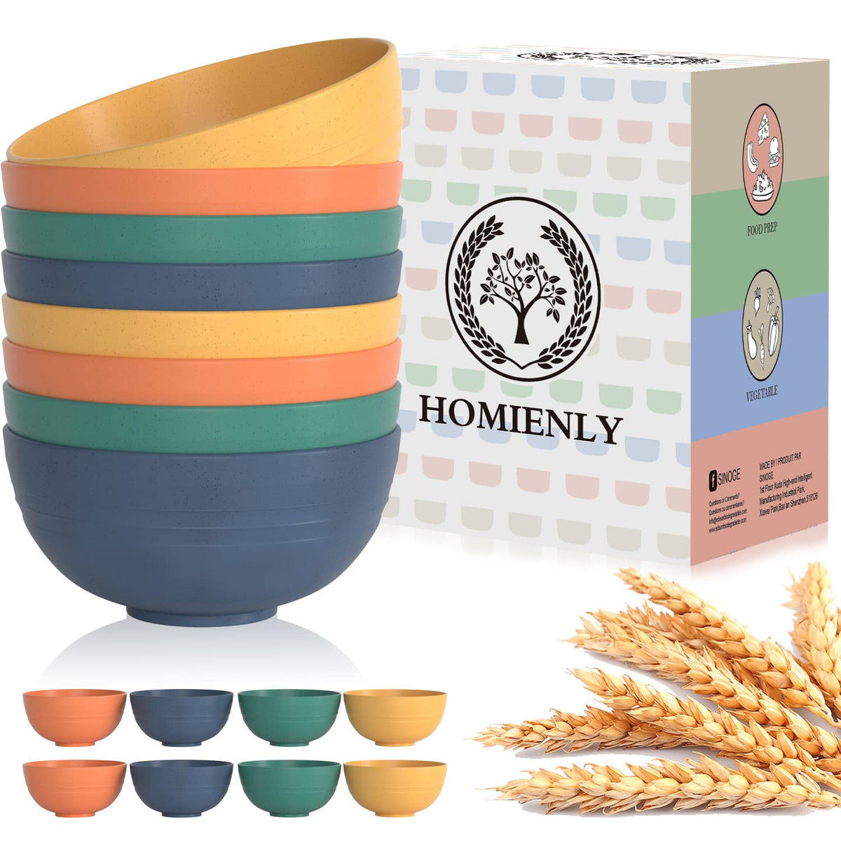 Homienly Plastic Bowls Alternative, Unbreakable Wheat Straw Cereal Bowls 8 PCS - Microwave & Dishwasher Safe Bowl for Cereal, Snack, Rice, Salad, Soup Bowls for Kitchen, Camping, Party(Muliti,26 OZ)