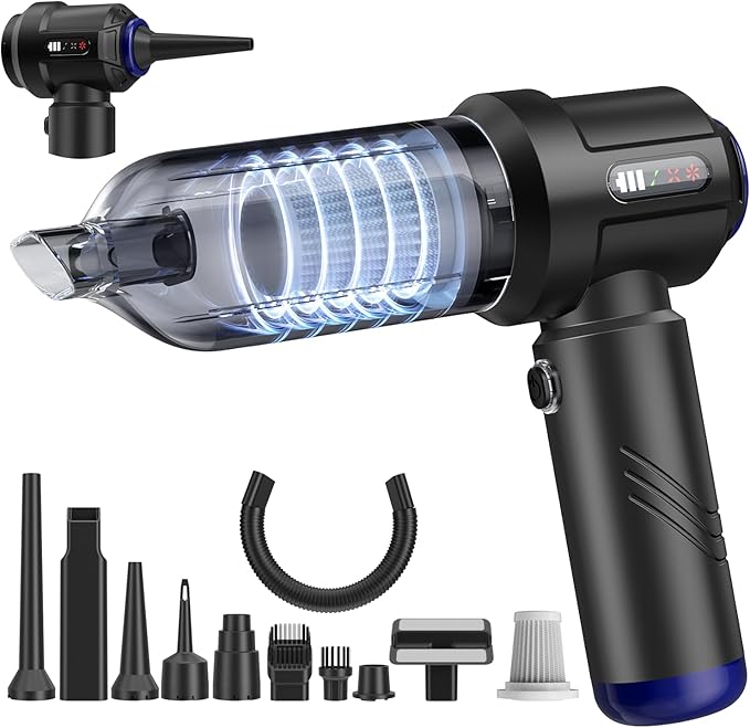 Car Vacuum Portable Cordless High Power Small Handheld Vacuum Cleaner 4-in-1 Compressed Air Duster & Air Blower & Pump Hand Held Mini Vacuum for Christmas Cars,Office,Home Cleaning