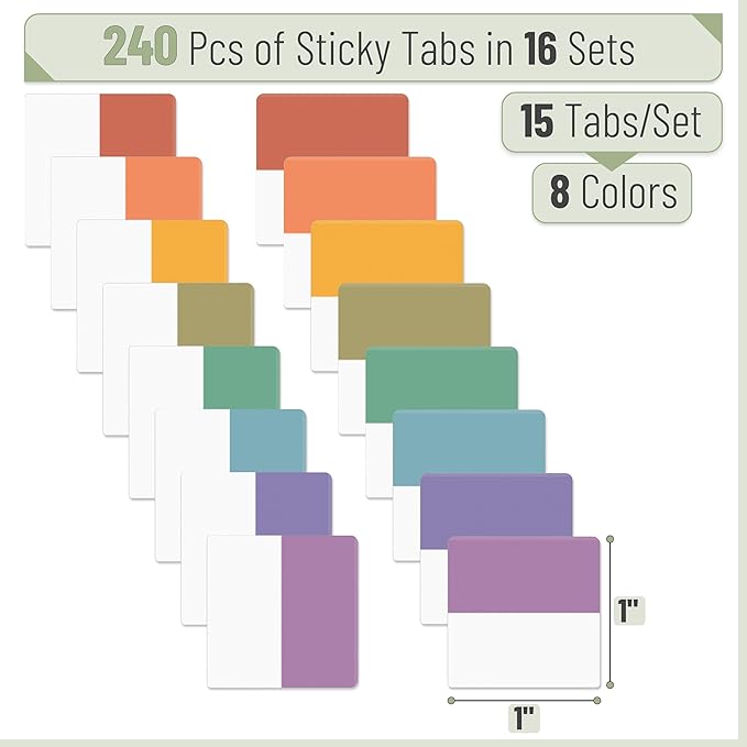 Mr. Pen- Sticky Index Tabs, 240 Pcs, Colorful Sticky Tabs for Notebooks, Page Markers, Page Tabs for Binders, Page Tabs Sticky Tabs for Books, Notebook Tabs, Book Sticky Tabs for Notebooks