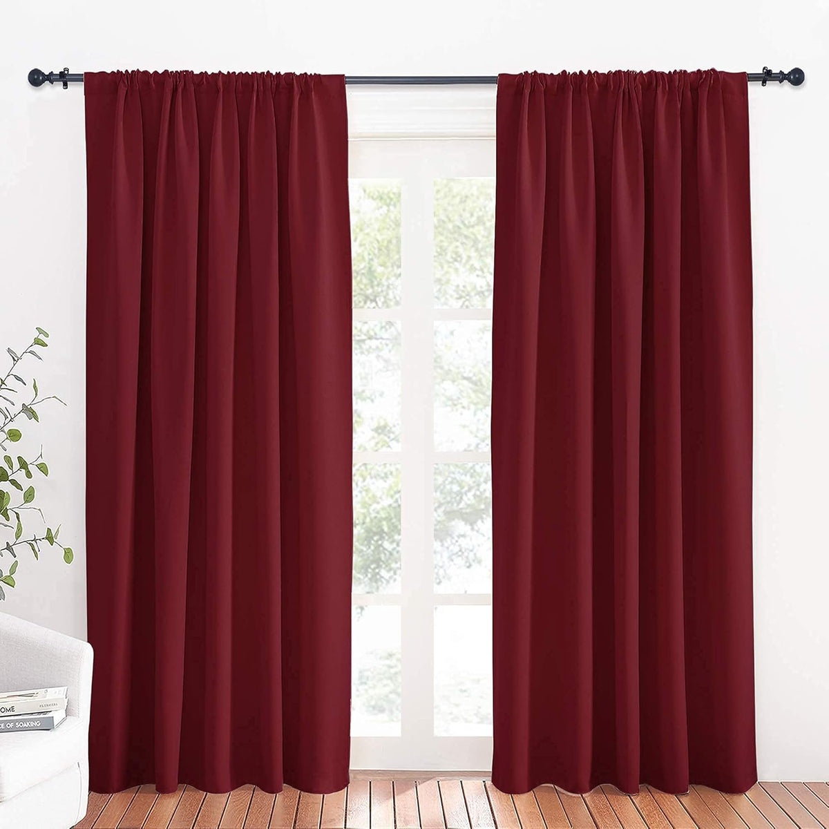 RYB HOME Large Curtains for Living Room 84 inches Length, Blackout Privacy Room Divider Curtains for Doorway Closet Basement Patio Door Bay Window, W 70 x L 84, Burgundy Red, 2 Panels