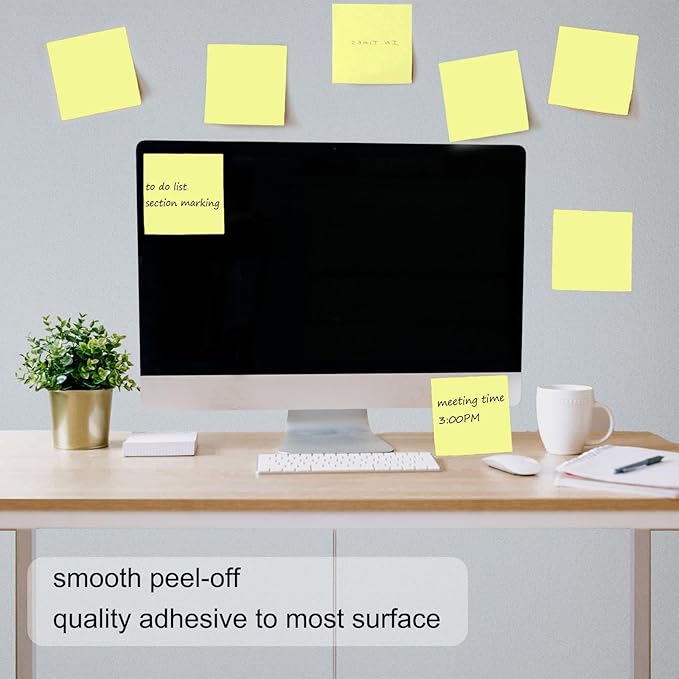 48 Pack 3840 Sheets Pop Up Sticky Notes 3X3 in Bright Color Self Sticky Note Pads Colorful Post Stickies for Office Home School Meeting, 80 Sheets/pad, Yellow