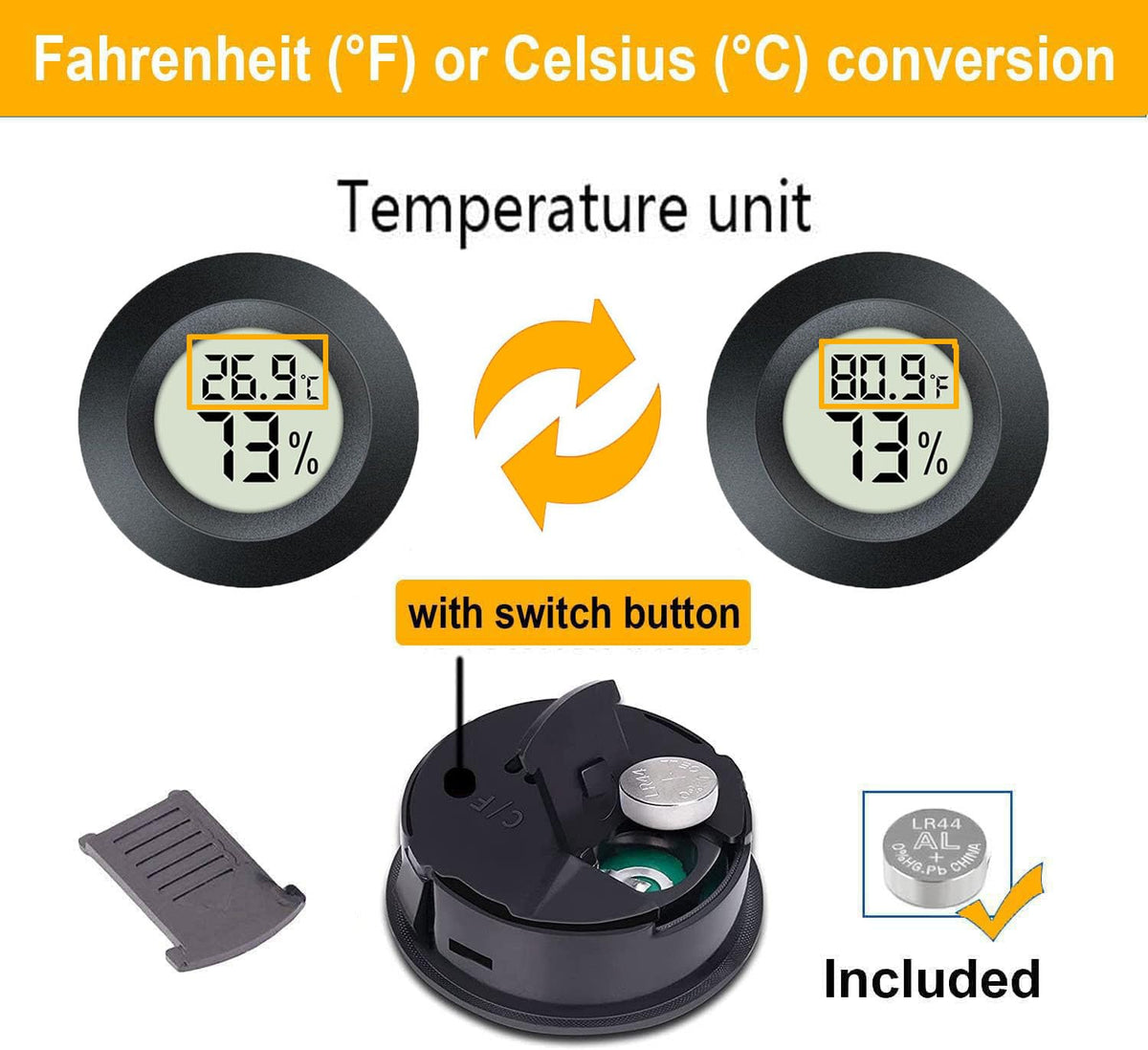 2 Pack Mini Digital Hygrometer Thermometer Gauge, Indoor Outdoor Temperature Humidity Meter for Greenhouse Humidors Incubators Reptile Terrarium Jars, Fahrenheit (℉) or Celsius(℃) (2)
