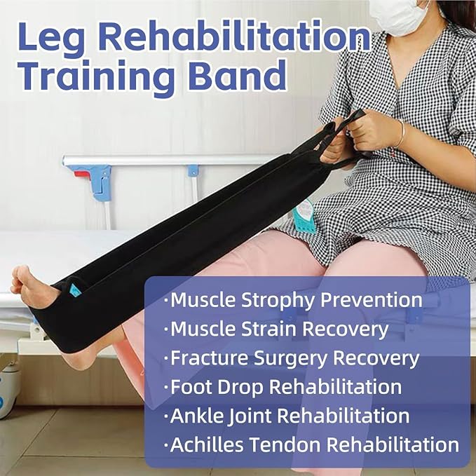 Leg Lifter Strap & Stretching Aid for Stroke Recovery, Hands-Free Physical Therapy Band for Elderly & Bedridden, Leg Rehabilitation Equipment for Knee Hip Surgery & Foot Drop (1 Foot)
