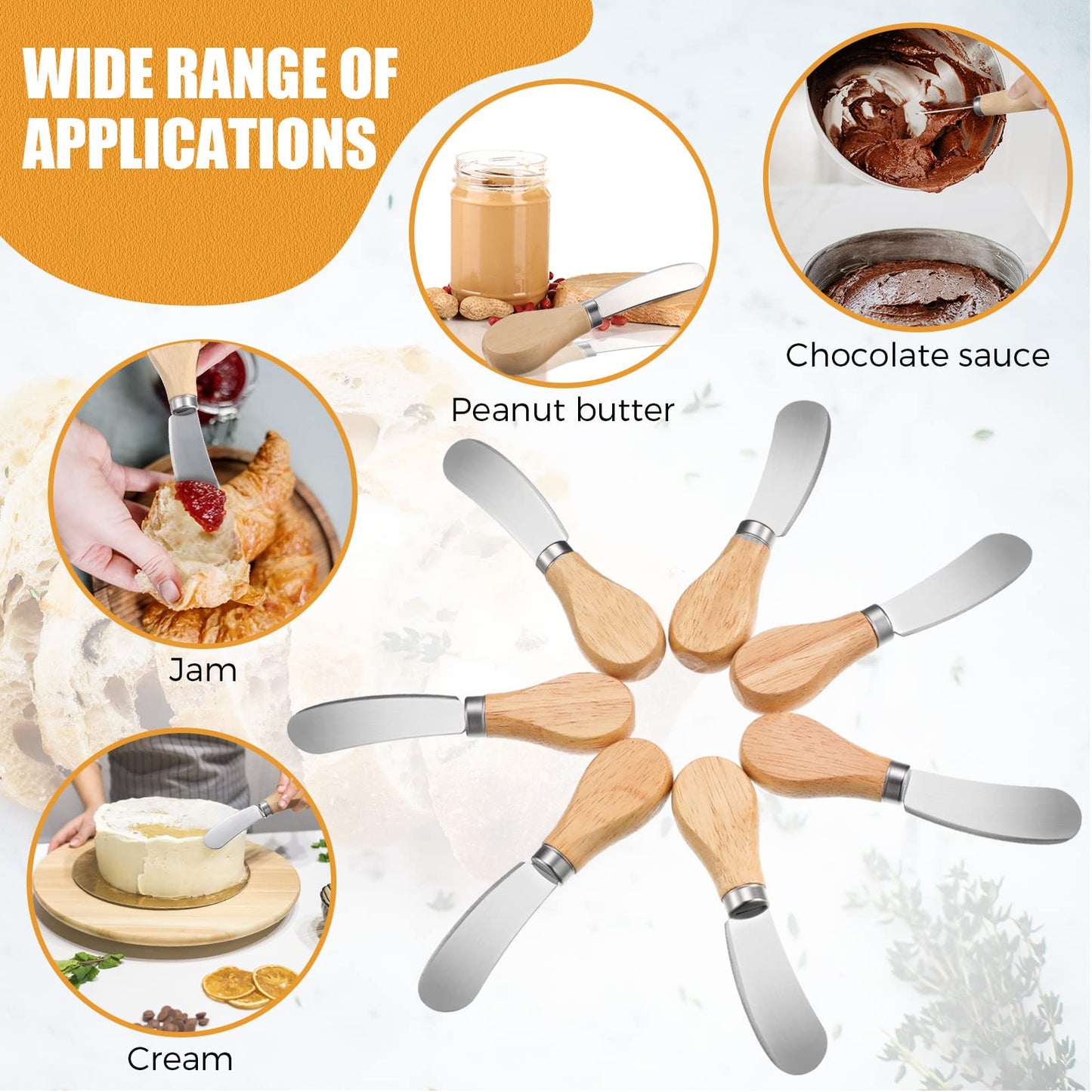 Lanties 24 Pcs Little Cheese Spreader Knives 4.7 Inch Stainless Steel Butter Spreader with Wooden Handle Mini Butter Knives Small Cheese Utensils for Charcuterie Board Cream Cake Condiment Sandwich