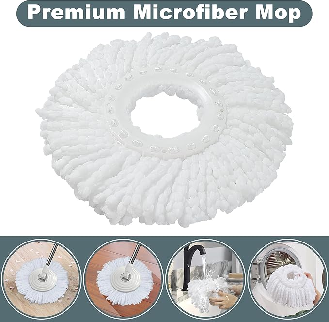 Mop and Bucket with Wringer Set,Spin Mop and Bucket System, Mops for Floor Cleaning,Household Supplies Tools with 3 Replacement Refills,61" Extended Handle for Household Hardwood Floor - White