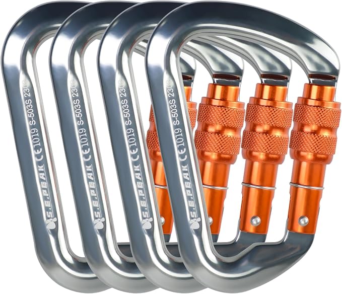 SEPEAK UIAA 30kN Locking Climbing Carabiner, Professional Heavy Duty Screwgate Clip for Outdoor Climbing, Mountaineering, Rappelling, Camping, Hiking, Swing,Large D Carabiner Hook/6744lb
