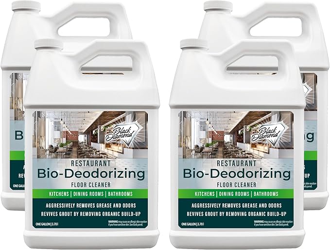 Restaurant Bio-Deodorizing Floor Cleaner Heavy Duty Concentrated Enzyme Degreaser & Odor Eliminator for Use in Mopping Bathroom, Kitchen, and Dining Room. Removes Grease & Urine Odors. (4)