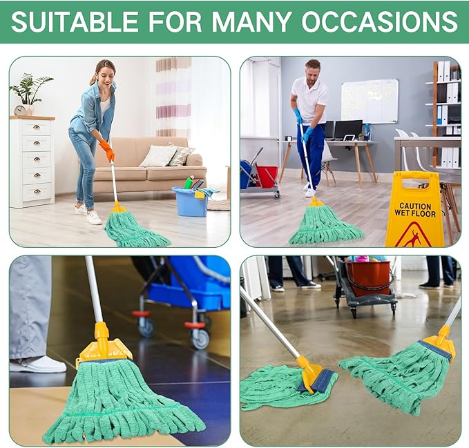 Lallisa 10 Pcs Commercial Mop Head Replacement Tube Microfiber Mop Heads for Floor Cleaning Industrial Mop Heads Looped End Wet Mop Head Refill for Home Commercial Industrial Use (Green,18 oz)
