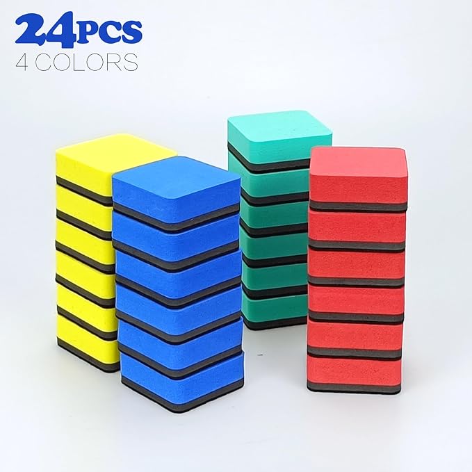Dry Erase Eraser,24 Pack Magnetic Whiteboard Erasers,Small Dry Erase Board Erasers for Classroom, Home, and Office (24pcs-Square)