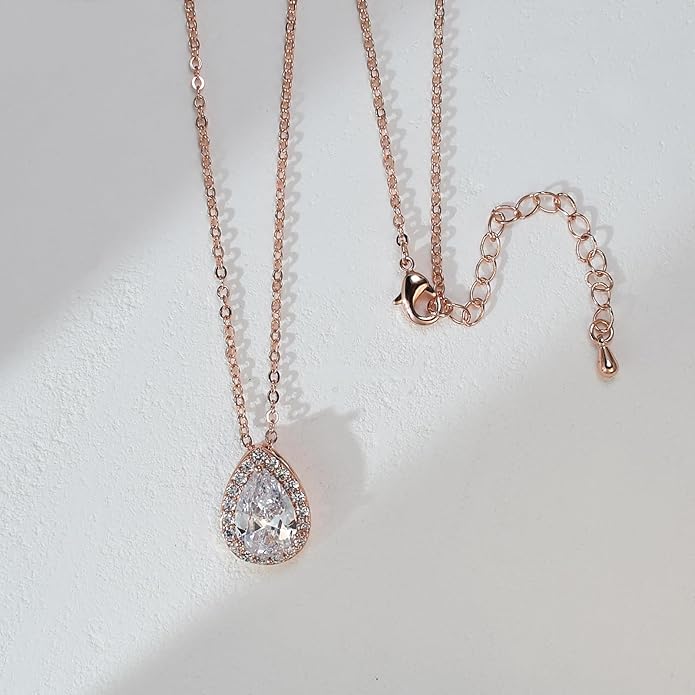 UDYLGOON Imitation Cubic Zironia Diamond Teardrop Earrings Necklace Bracelet Jewelry Set For Bride Bridesmaids Bridal Wedding Party Prom Jewelry Gift