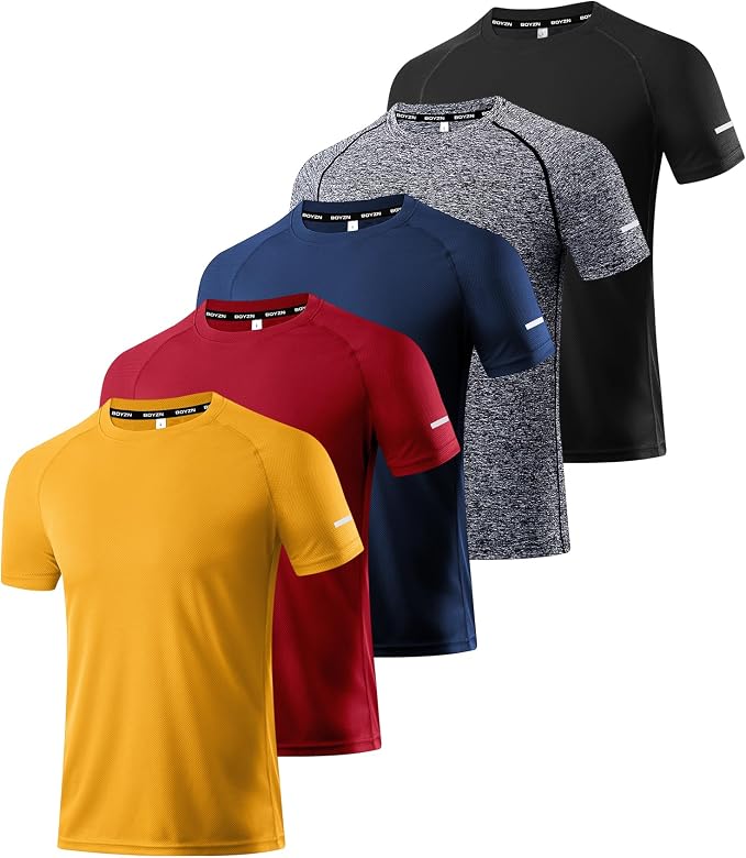 Boyzn 1, 3, 5 or 7 Pack Men's Workout Running Shirts, Dry Fit Moisture Wicking T-Shirt, Gym Athletic Short Sleeve Tee Shirts