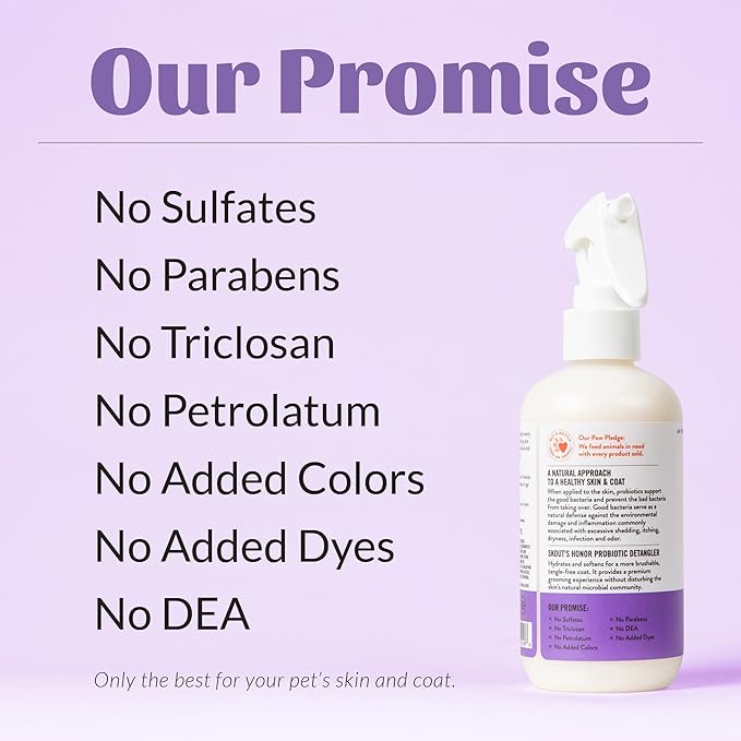 Skout's Honor Probiotic Pet Detangler Spray - Hydrating & Conditioning with Avocado Oil, 97% Natural, Paraben & Sulfate-Free, softens for a More brushable Coat, Daily Use, 8oz, Lavender