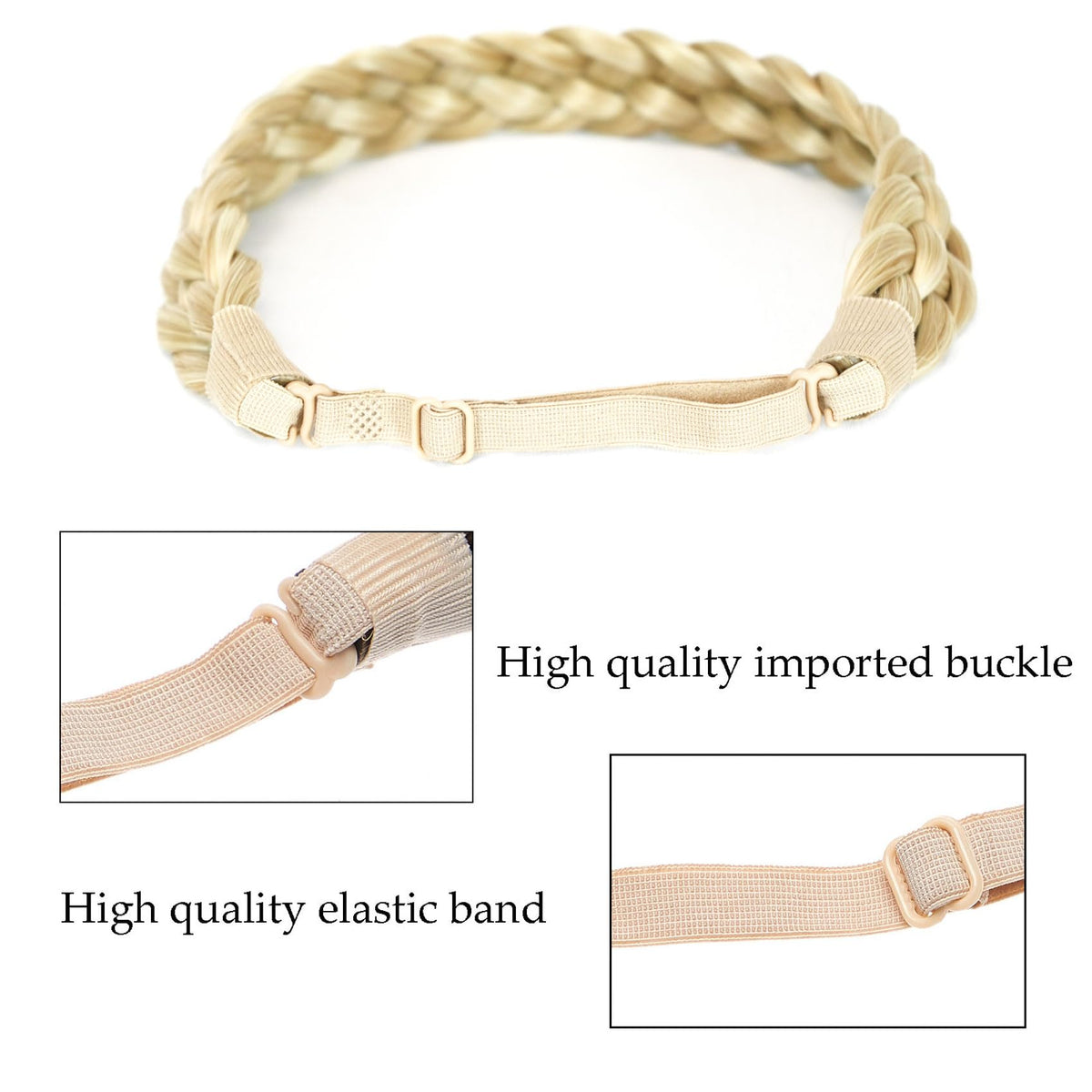 TOECWEGR 5 Strands Synthetic Hair Braided Headband Hairpiece Classic Chunky Wide Plaited Braids ElasticMulti Color Headband Ladies Beauty Hair Accessories