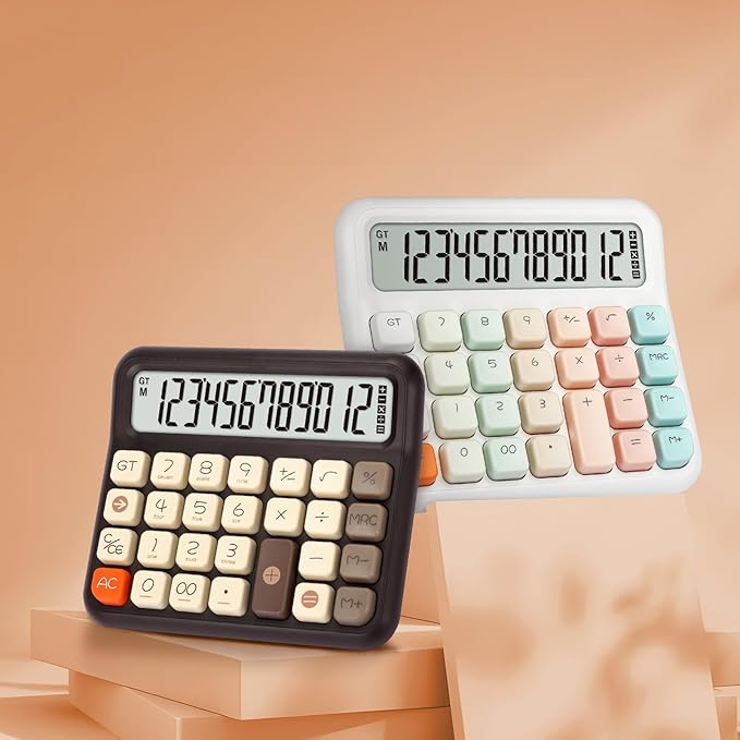 Pendancy Desk Calculator 12 Digit, Retro Cute Basic Calculator with Extra Large LCD Display and Buttons, for Office, School, Home Use