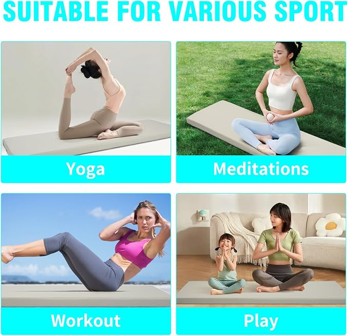 3 Inch Thick Yoga Mat, 72''x24'x3" extra-thick exercise mat. Fitness mat,Foldable Extra Thick Exercise Mat PU Leather,Gymnastics Mat withPilates, Stretching.