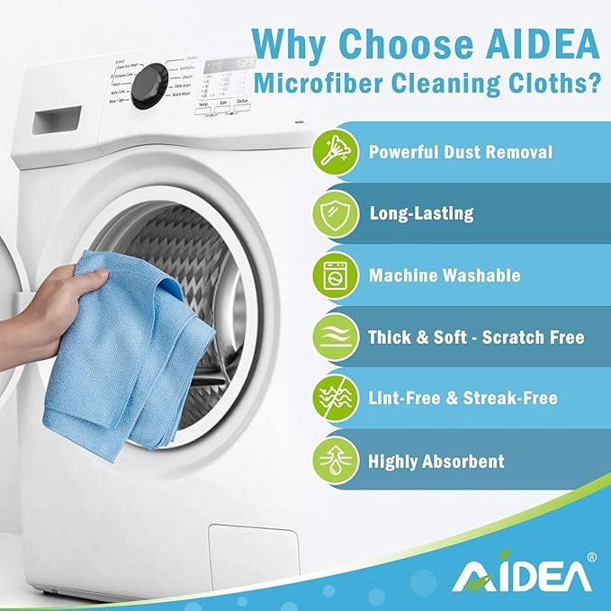 AIDEA Blue Microfiber Cleaning Cloth 24PK, Soft Absorbent Cleaning Rags, Lint Free Cloth for House, Kitchen, Car, Window, Gifts, Blue Dish Rags, 11.5"×11.5"