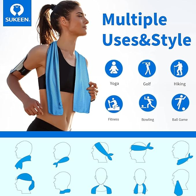 Sukeen 12 Pack Cooling Towels (40"x12") for Neck and Face, Soft Breathable Cooling Neck Wraps, Ice Towel for Hot Weather, Sweat Towel for Yoga, Sports, Golf, Gym, Camping, Running, Fitness, Workout