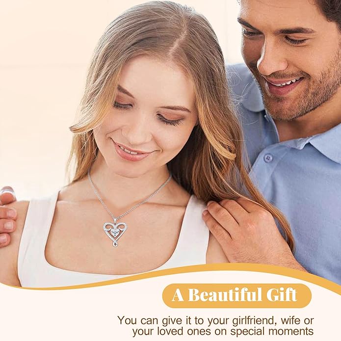 Infinity Necklace for Women, 925 Sterling Silver Heart Necklace with 5A Zircon, White Gold Plated Adjustable Chain, Gift for Valentine's Day, Birthday, Anniversary for Wife, Girlfriend, Mom