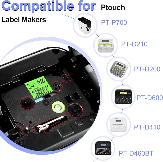 2 Pack Compatible for Ptouch TZe-D21 TZ-D21 TZe TZ Label Tape 9mm 0.35'' Laminated Black on Fluo Green Tape Label Maker Tape for PT-9700PC PT-1880 PT-1230PC PT-1280 PT-1800 PT-1830