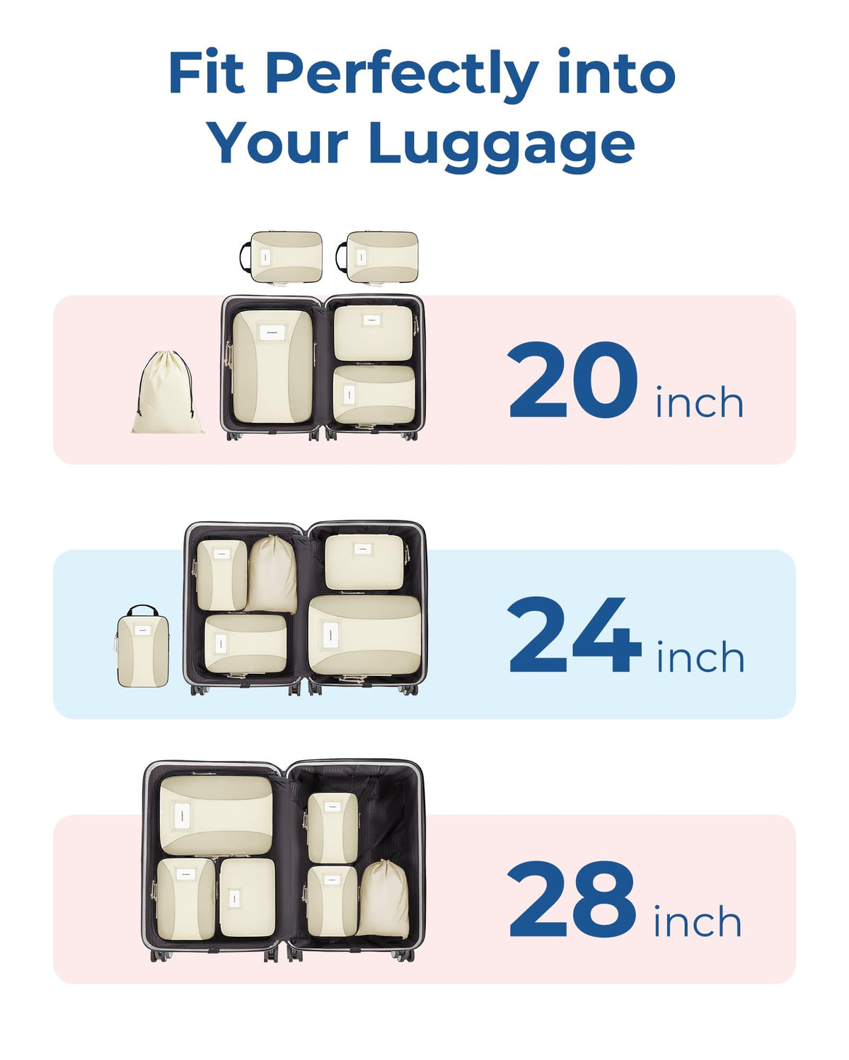 BAGSMART Compression Packing Cubes, 6 PCS Packing Cubes for Suitcases, Travel Bags Organizer for Luggage, Lightweight Packing Cube for Travel Essentials, Beige