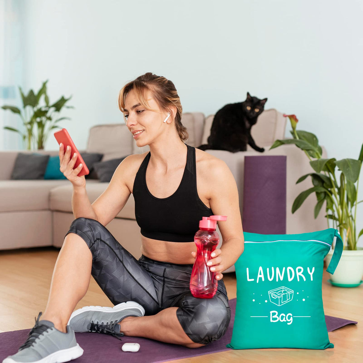 2 Pcs Large Travel Laundry Bags - Waterproof Wet/Dry, Washable, Drawstring, Bathing Suit, Workout, Gym Clothes, Swimming, Yoga - Green, Grey