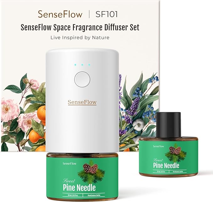 SF101 Waterless Ultrasonic Essential Oil Diffuser–100% Plant-Based,120-Day Natural Air Freshener & Aromatherapy Diffuser for Home,Hotel,Studio–Covers up to 100㎡-Golden Warmth