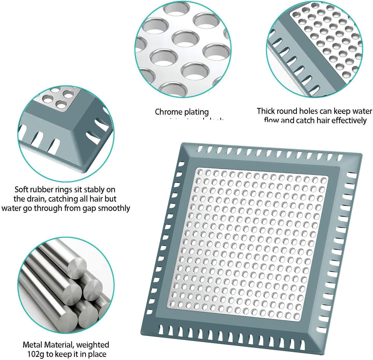 Hair Catcher/Drain Strainer/Shower Drain Cover for Bathroom Floor Drain, Stainless Steel and Silicone (Patented Product)