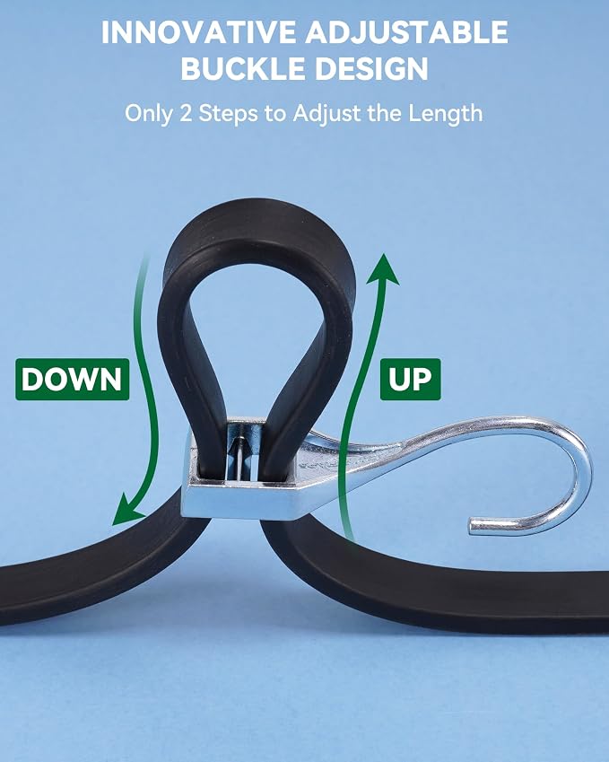 24 Inch Adjustable Rubber Bungee Cords, Easy to Adjust from 6" to 24", Black Bungee Straps with 1.9X Stretch, Rubber Tarp Straps with Crimped S Hooks for Cargo, Tarps, Van, Truck, Motorcycle (8 Pcs)