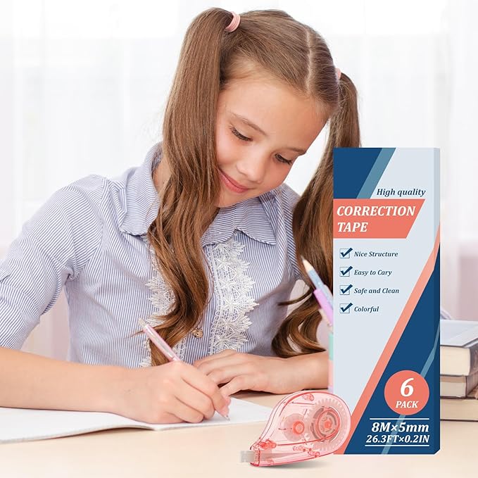 White Correction Tape Whiteout Correction Tape - Easy to Use, Instant Correct Wrong Writing at Anytime, Writing Supplies for Office and School - 12 Packs