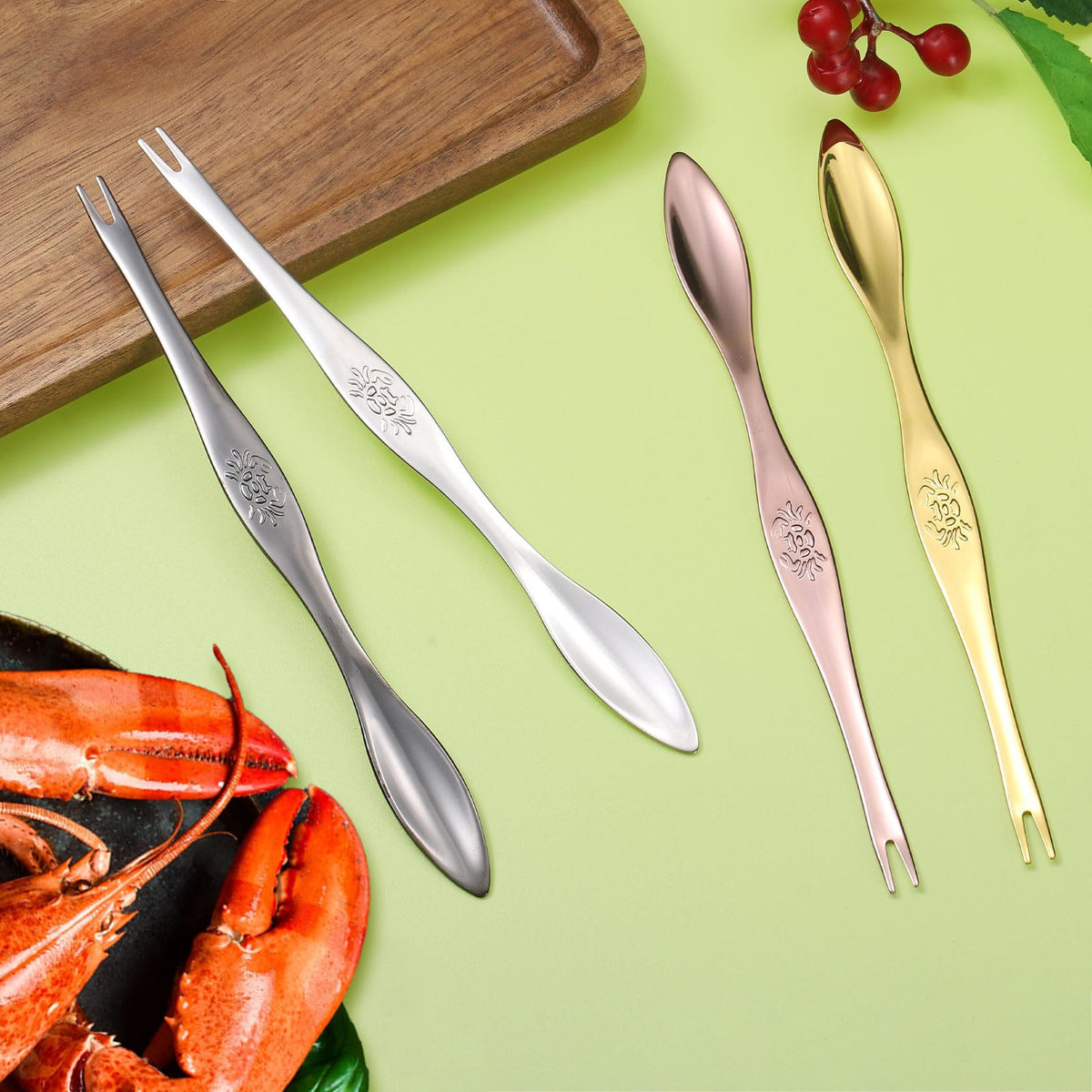 uxcell 10 Pcs Stainless Steel Crab Forks 6.5 Inch Seafood Forks Crab Legs Cracker Utensils Seafood Picks Tools for Lobster, Crab, Crawfish, Prawns and Shrimp Seafood (Silver)