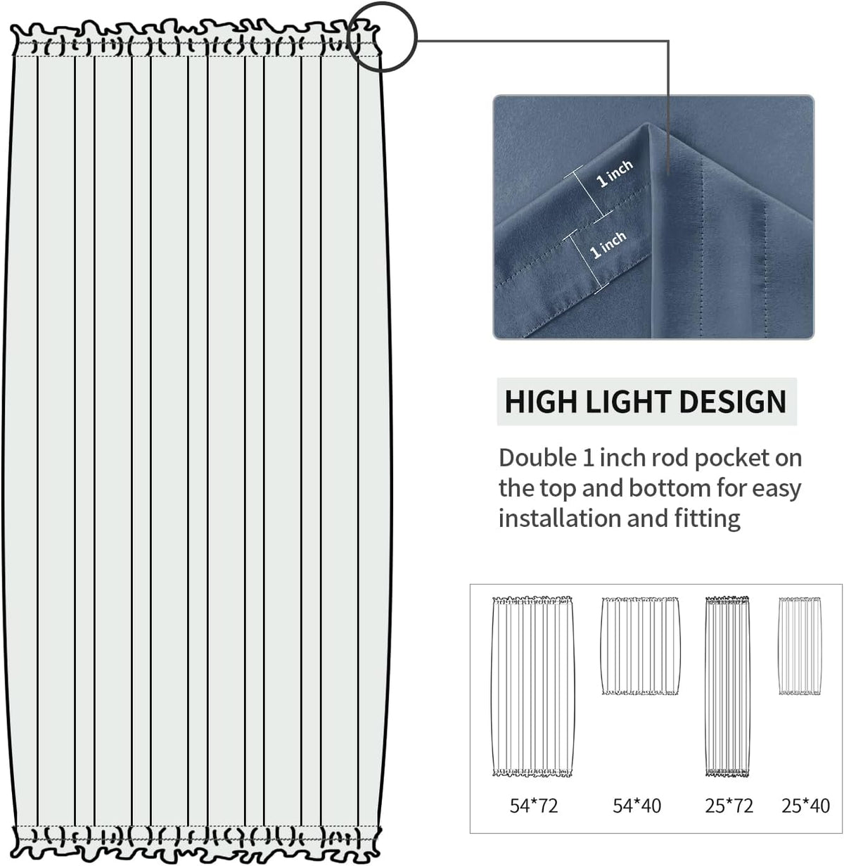 DWCN French Door Curtains – Rod Pocket Thermal Blackout Curtain for Doors with Glass Window, Kitchen and Patio Doors for Privacy, 54 X 72 Inches Long, 1 Curtain Panel with Tieback,Dusty Blue
