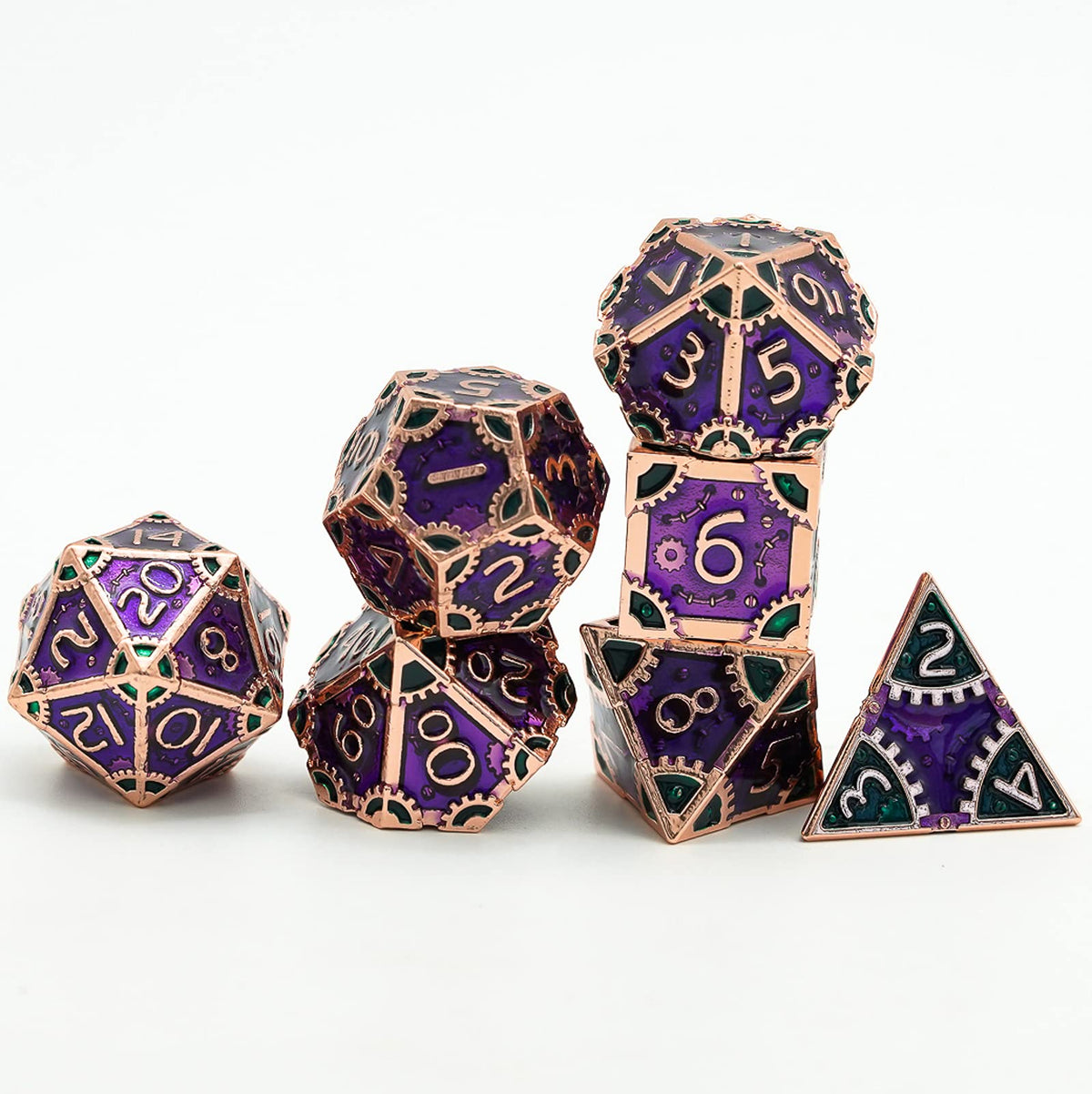 UDIXI Metal Dice Set D&D, 7PCS Metal DND Dice Steampunk Gear D and D Dice for Dungeons and Dragons Role Playing Games and Other Tabletop Game (Purple)
