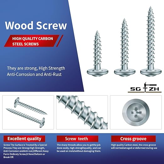 #8 x 3/4" Wood Screw 250Pcs Alloy Steel Standard Thread Truss Head Fast Self Tapping by SG TZH