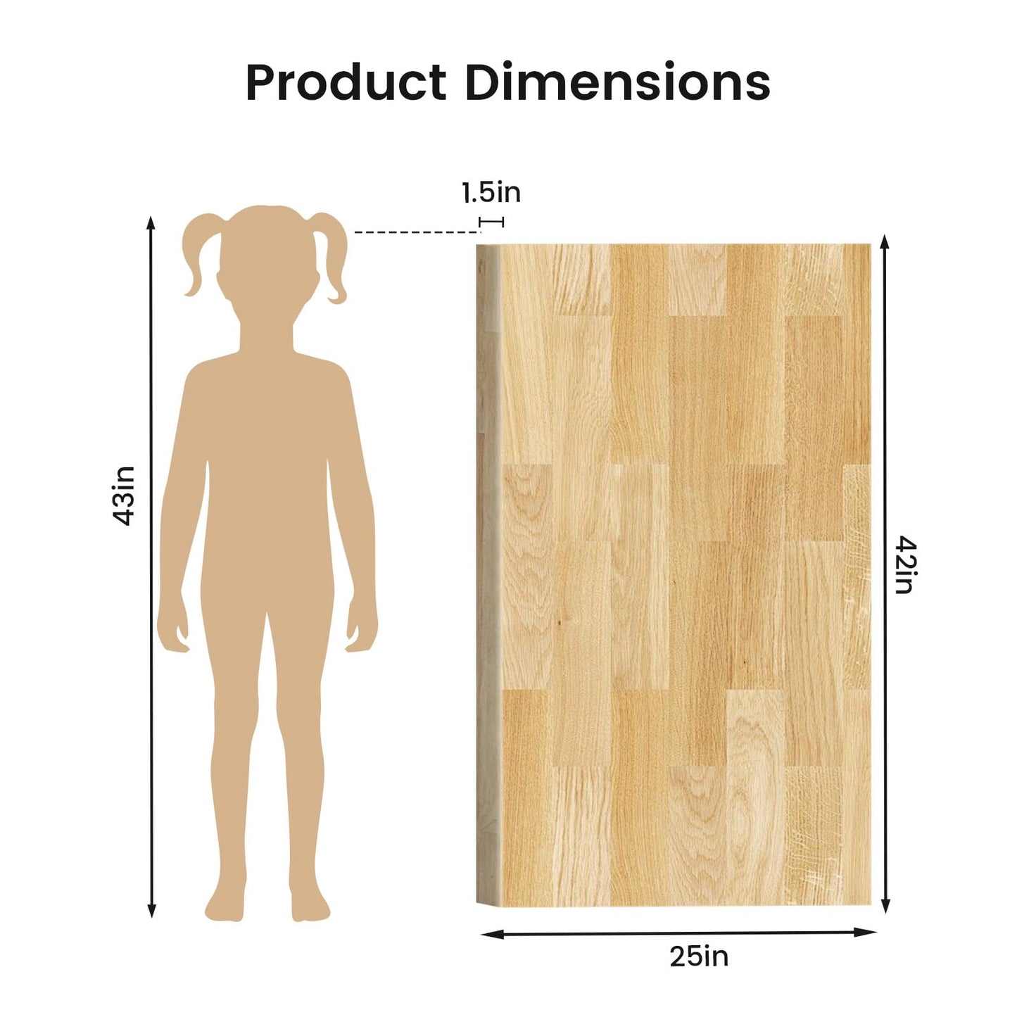 Butcher Block Countertop, Solid Wood Table Top - 3.5ft Unfinished Birch Work Bench Top Cut to Size for DIY Desktop/Washer Counter/Office Desk/Kitchen Island/Living and Dining Room Tables 42x25x1.5in