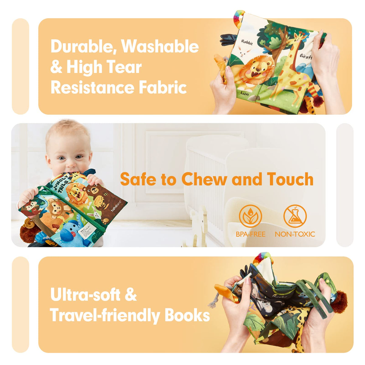hahaland Baby Books 0-6 Months, Infant Tummy Time Toy High Contrast Sensory Toys 6 to 12 Months Touch Feel Book Babies Travel Toy Gifts for Boy Girl 0-3 Month Baby Shower Birthday Gifts (Single Book)