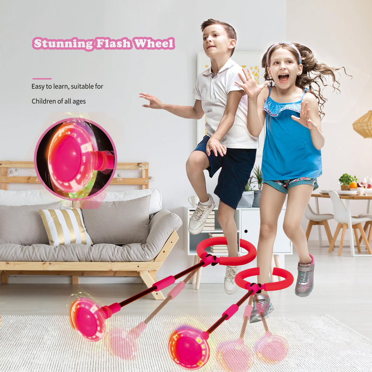 Flashing Jumping Ring Children Colorful Ankle Skip Jump Ropes Sports Swing Ball for Kids Boys Girls Toy